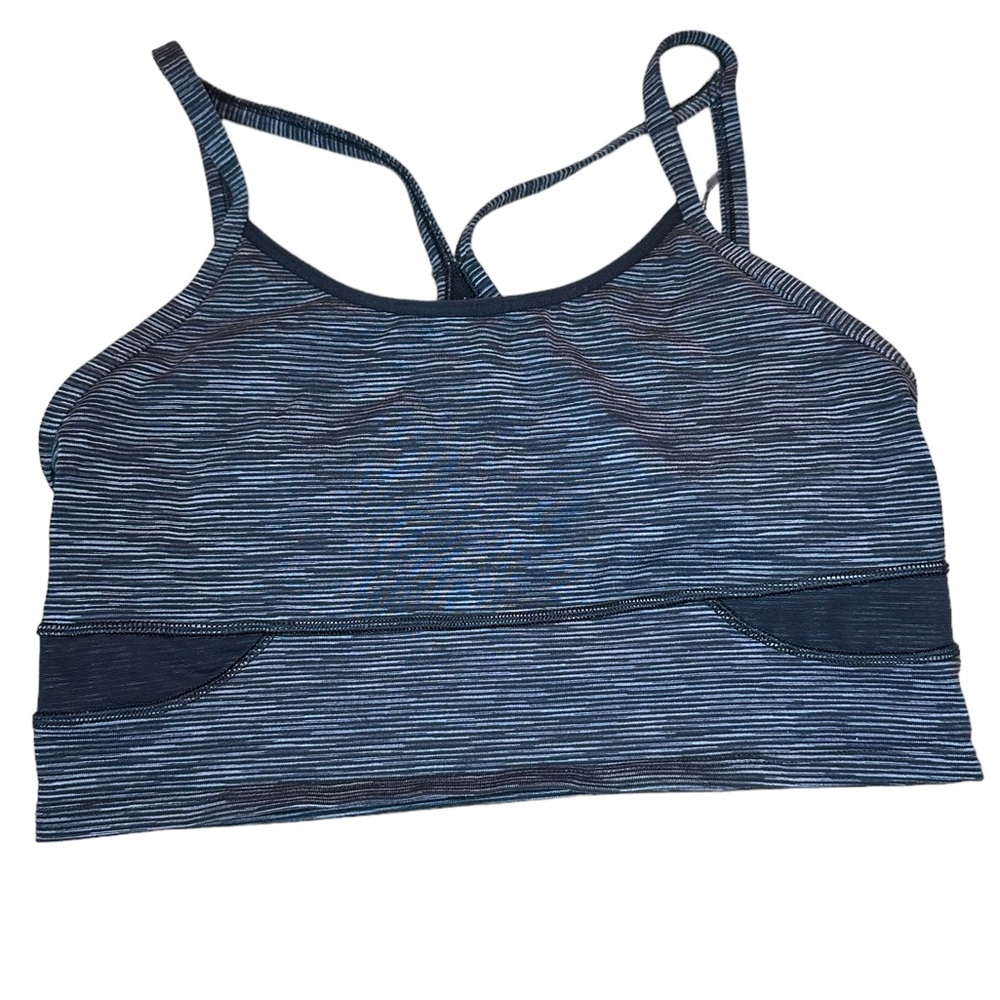 Athleta Sport Bra/ Crop Top Strappy Back Yoga Athleisure Gray Striped Sz M G727